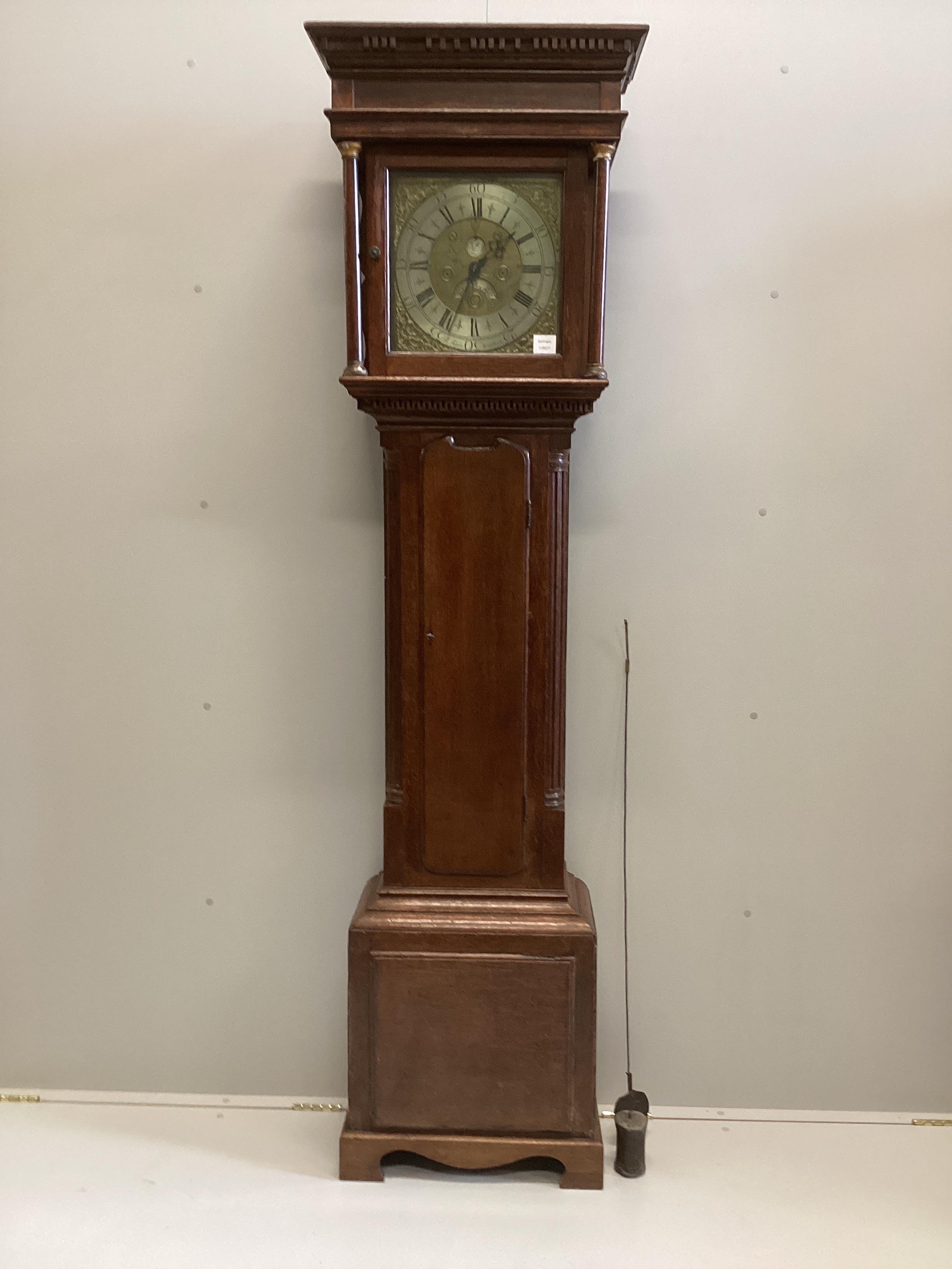 A George III oak thirty hour longcase clock, the 12in. dial marked R. Midgley of Halifax, height 214cm